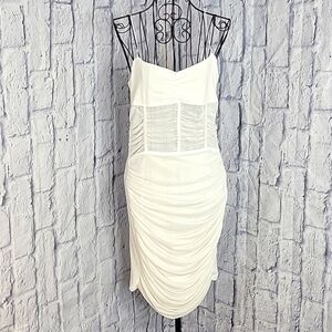 CBR All White See Through Panels Ruched Dress Large